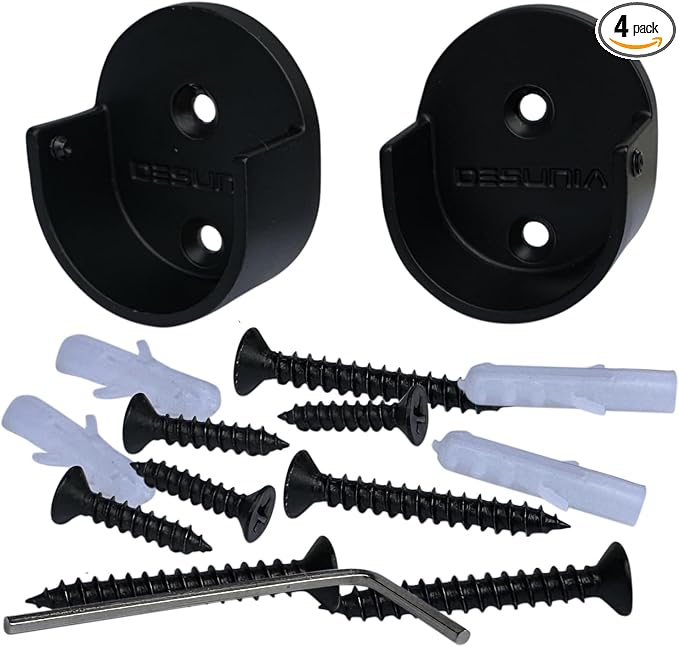 Closet Rod Support Flanges with Screw On Attachment | Heavy Duty Clothes Pole End Sockets for Wardrobes | Black | 4 Pair