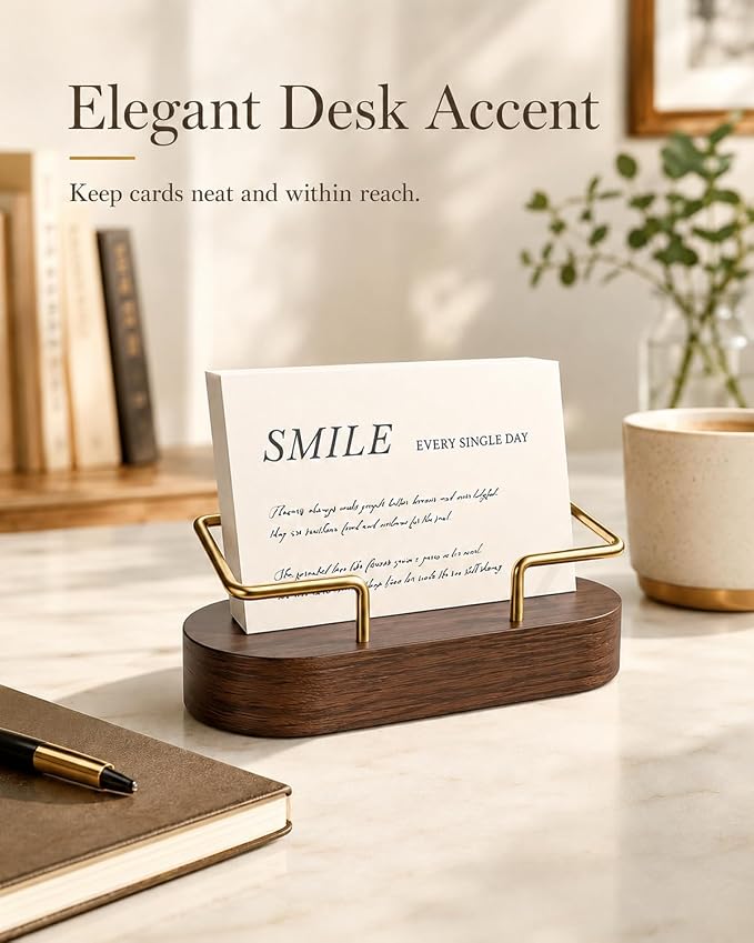 Wood Business Card Holder Desk, Creative wooden business card display stand, Office Essentials, Minimalist Office Decor (Cherry 2pack)