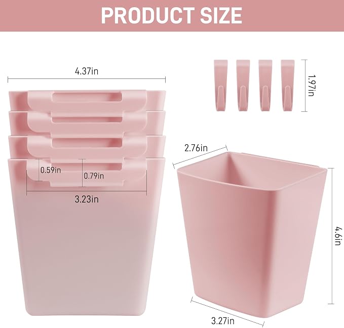 5 Pack Hanging Cup Holders, Multipurpose Rolling Cart Accessories Utility Cart Accessories For Art Craft Supplies, Space Saving Hanging Storage Basket Pencil Holder Makeup Organizers (Pink)