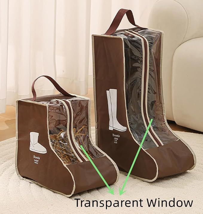 Rikyo 2 Set Brown Shoe Storage,Portable Short Boots Storage&Protector Bag | Protector Bag,Shoe Dust Bags,Shoe Sleeves for Travel,Clear Window Boots Cover,Shoes Packing Organizers for Adult Sneakers