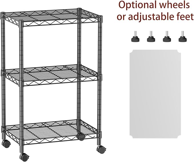 SINGAYE Small Wire 3 Adjustable Shelves Pantry Metal Shelf Floor Organizer | Armoire Adjustable Floor Kitchen Narrow Organizer Rack Shelving Short Square Stackable Standing Storage Tier Under Unit