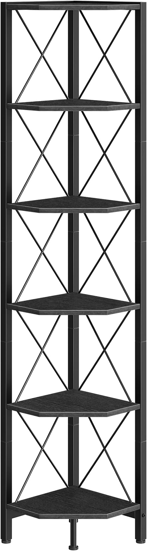 CHOEZON 6-Tier Corner Shelf, Corner Bookcase, 66.9" Tall Vertical Display Rack, Plant Stand, Open Storage Shelf, for Living Room, Bedroom, Study, Kitchen, Black TCJ13BB