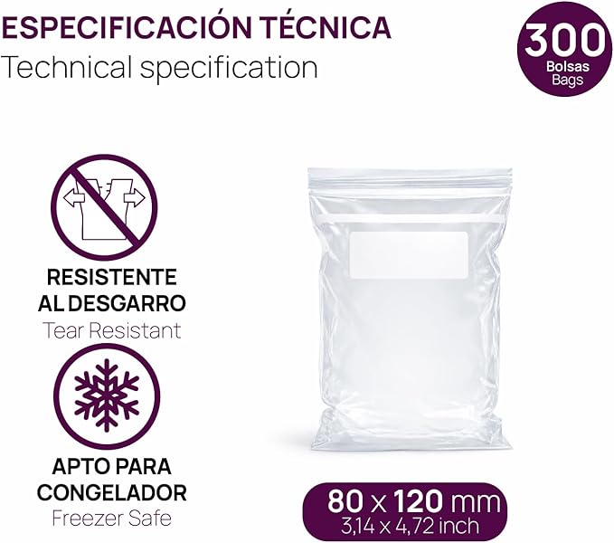 Ofituria Transparent Zip Bags 80 x 120 mm with Airtight Seal, Zip Bags for Food, Snacks, Freezing as well as Kitchen and Travel Organisation - Ofituria (300 Bags)