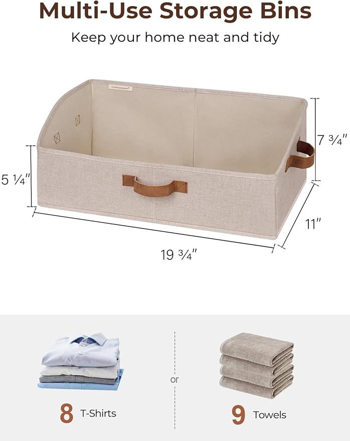 StorageWorks Closet Organizers and Storage, Trapezoid Storage Bins, Fabric Clothes Closet Bins, Storage Baskets for Shelves, Clothing, Toys, Towels, Large, Brown and Beige, 3-Pack