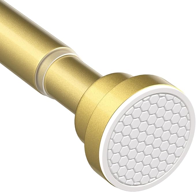 AIZESI Shower Curtain Rod 30 to 64 Inch Adjustable, 7/8" Diameter Gold Spring Loaded Curtain Rods No Drilling Tension Curtain Rods for Window, Bathroom, Doorway, Closet, Kitchen