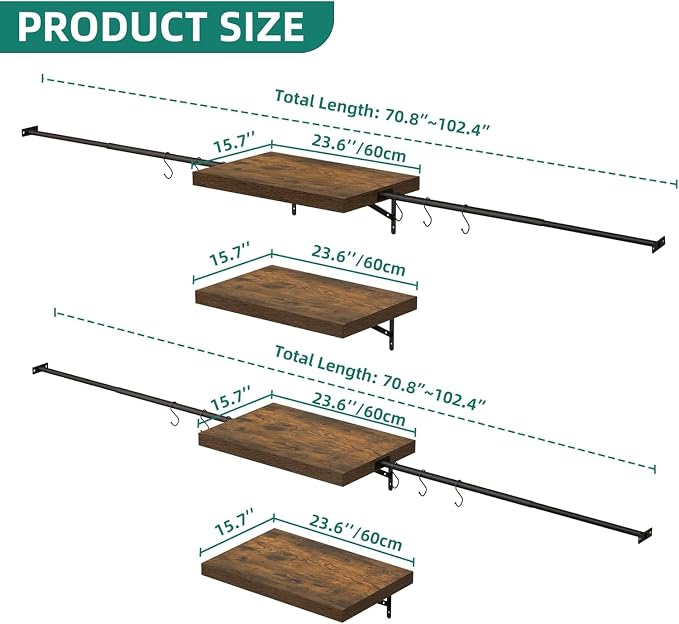 YITAHOME Wall-Mounted Closet System with Expandable Rod and Thickened Shelves – Adjustable Clothing Rack for Bedroom, Laundry Room and Cloakroom, Suitable for 2-8 Feets Space | Laundry Room and Cloakroom,Suitable for 2-8 Feets Space