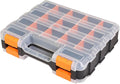 Jack Boss Tool Box with Transparent Lid, Double Side 34-Compartments Organizer Box with Removable Dividers for Hardware, Screws, Bolts, Nails, Beads, Jewelry and Fishing Accessories, Orange, 1 Pack