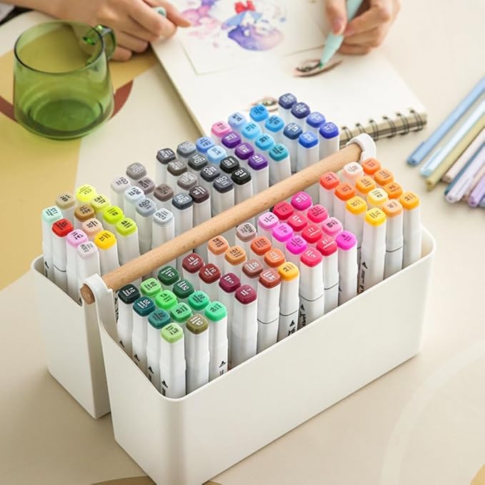 2 Pack Art Caddy Organizer Portable,Marker Box, Large Pen Holder for Desk, Art Supply Storage Bin with Adjustable Dividers for Colored Pencils,Markers,Craft Organizers (Pink Divider)