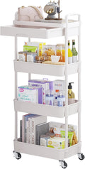 Calmootey 4-Tier Rolling Utility Cart with Drawer,Multifunctional Storage Organizer with Plastic Shelf & Metal Wheel,Storage Cart for Kitchen,Bathroom,Living Room,Office,White | Space-Saving Organizer, Sturdy Plastic Shelves, Smooth-Rolling Metal Wheel...
