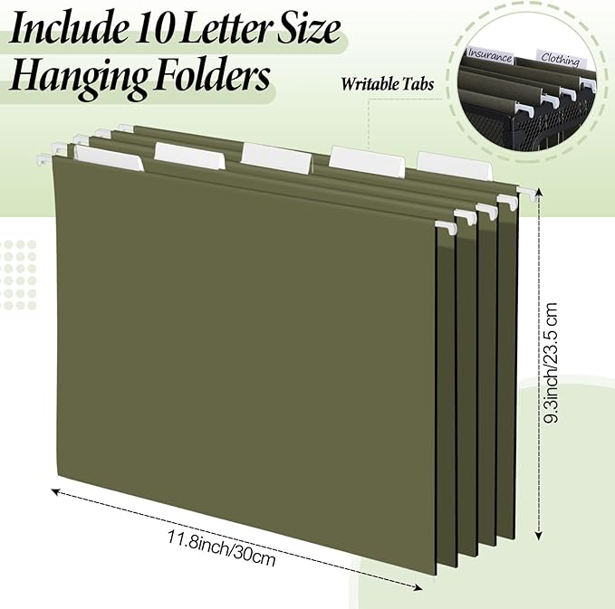 2 Pack Hanging File Holder, 10 Hanging Folders, Metal Mesh, Letter Size Folder Storage, Desktop Storage Cabinets, Office School Document(Green,Small)