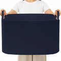 96L Extra Large Navy Cotton Rope Laundry Basket with Sturdy Handle | 24x16x15 Foldable Rectangular Blanket Basket for Toys, Clothes & Pillows,Ideal for Nursery, Bathroom, Bedroom, Living Room