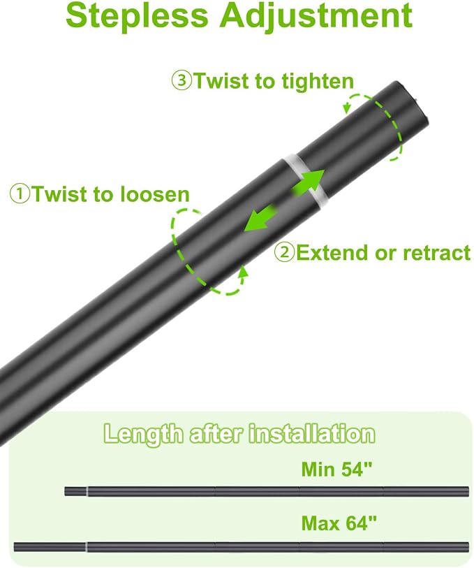 Closet Rod for Hanging Clothes, 54 to 64 Inches Adjustable Heavy Duty Closet Rod, Matte Black