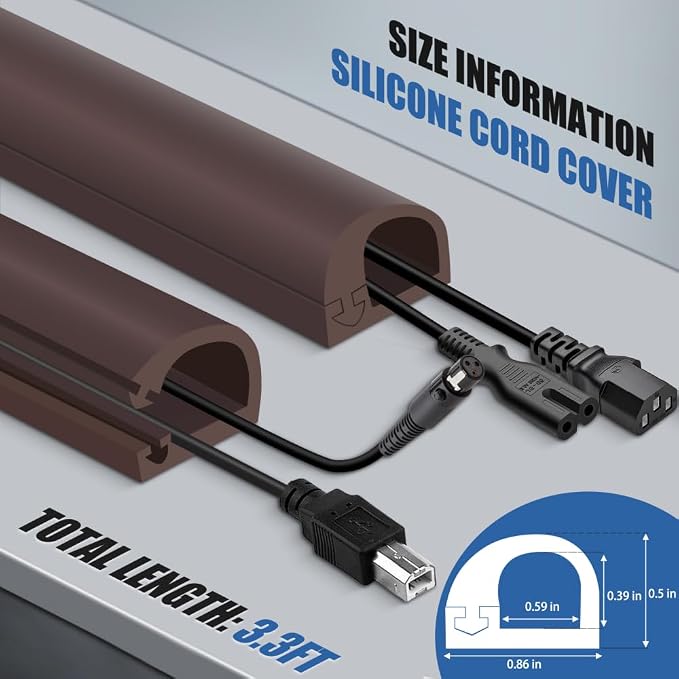 Silicone Cord Covers Wall Self-Adhesive Cord Covers for Wires on Wall Wire Hider Flexible Cable Hider with Side-Opening for Home Office TV Cable Management (0.59" W x 0.39" H x 39" L, Brown)