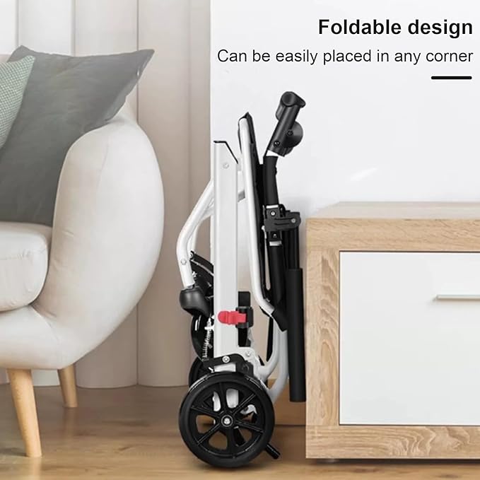 cdar Lightweight Transport Wheelchair, Aluminum Alloy Foldable Wheelchairs for Adults, Portable Transportation Travel Wheelchairs, Outdoor Collapsible Wheelchair, Bearing 200lbs White