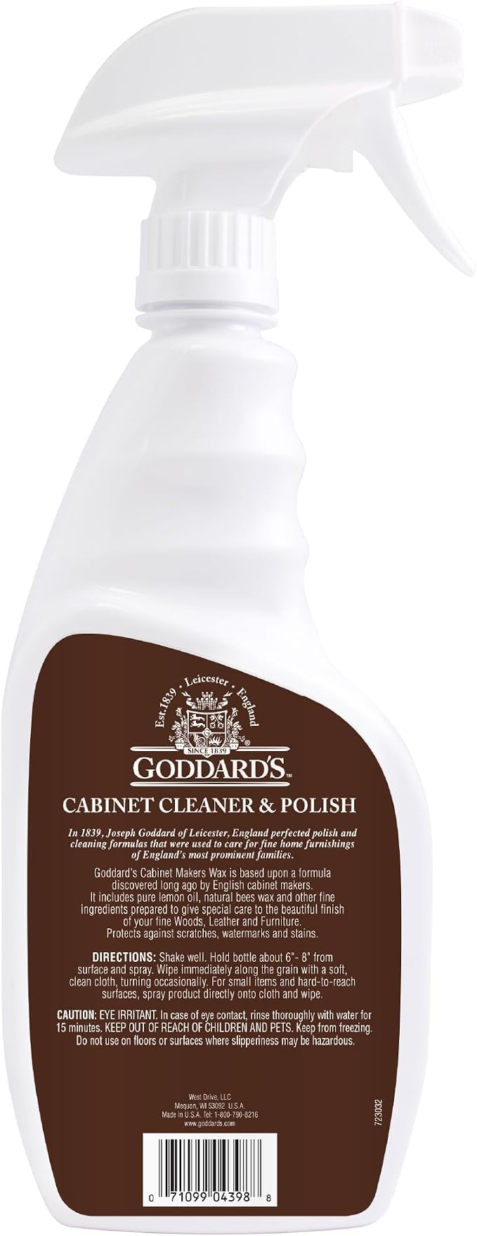 Goddard's Cabinet & Wood Wax Spray, Wood Cleaner & Furniture Polish, Wood Conditioner with Beeswax and Lemon Oil, Shine & Stain Protection, 23 oz