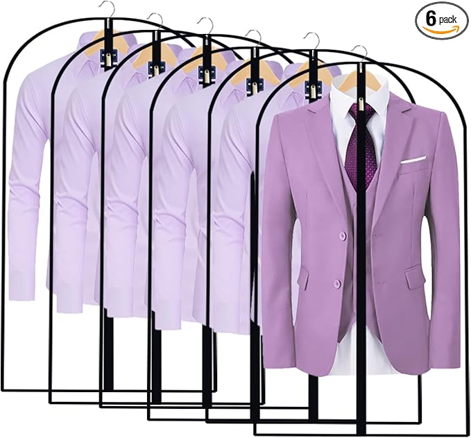 All Clear Garment Bags for Hanging Clothes, 40" (Set of 6) Suit Bags for Closet Storage, Plastic Dustproof Suit Cover Bags, Clothes Protectors Bag with zipper for Coats, Jackets, Shirts