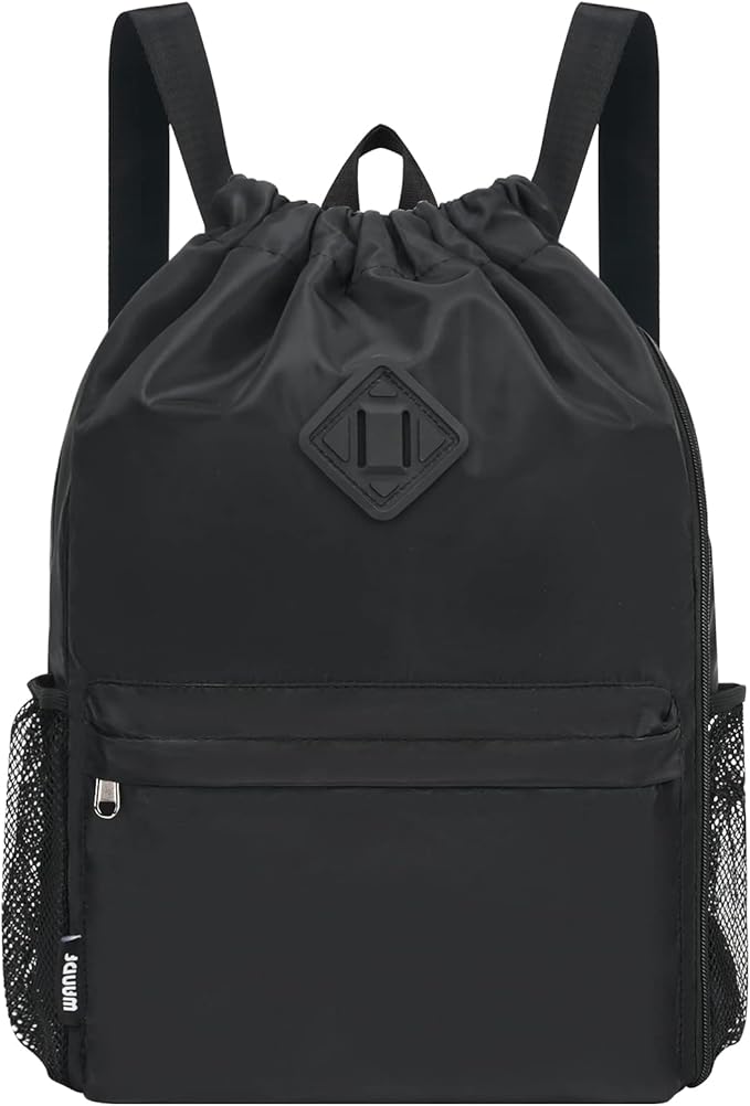 WANDF Drawstring Backpack with Shoe Compartment, Sports Gym Bag | Multi-Pocket Storage, Water-Resistant Fabric, Cinch String Bag