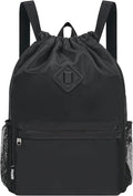 WANDF Drawstring Backpack with Shoe Compartment, Sports Gym Bag | Multi-Pocket Storage, Water-Resistant Fabric, Cinch String Bag