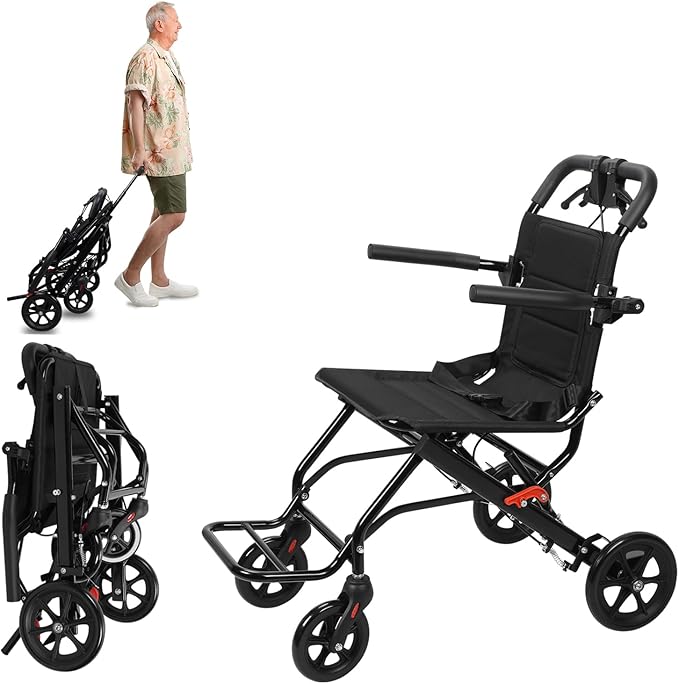 Portable Folding Transport Wheelchair,Transport Wheelchair Lightweight Foldable,Tran Sport Wheelchairs Lightweight Foldable Wheel Chair for Adults,Travel Wheel Chair for Elderly (Black No Pull Rod)
