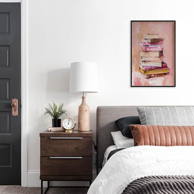 Pastel Book Stack Art Aesthetic Poster Canvas Wall Art Decoration Living Room Home Decor Bedroom Decoration Poster black framed8x12inch