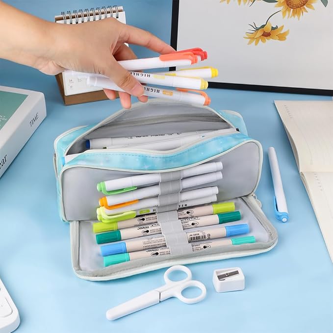 iSuperb Large Pencil Case 3 Compartments Pencil Pouch Big Capacity Pencil Bag for Kids Teen Girls Boys Student School Supplies Oxford Organizer Pen Bag Cosmetic Makeup Pouch