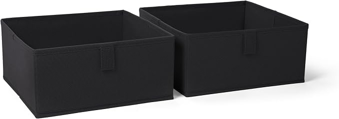 RiverRidge Folding Storage Bins - 2-pack of 5in Tall Black Cubes | Fabric Bins, Set of 2 Storage Cubes, Pull-tab Handles, Playroom Closet Organizer, Collapsible Cubby with Bottom Board Insert