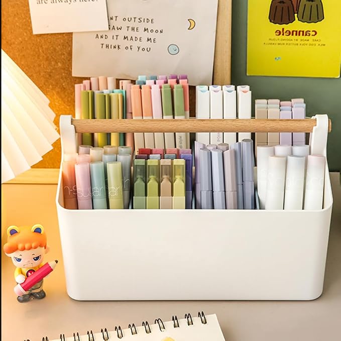 2 Pack Art Caddy Organizer Portable,Marker Box, Large Pen Holder for Desk, Art Supply Storage Bin with Adjustable Dividers for Colored Pencils,Markers,Craft Organizers (Yellow Divider)