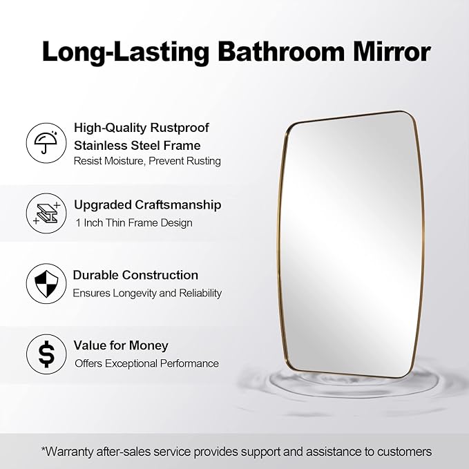 ANDY STAR Gold Oblong Mirror, 36x40 Inch Gold Oval Mirror for Bathroom with Stainless Steel Metal Frame, Wall Mouned for Bathroom, Living Room, Entryway
