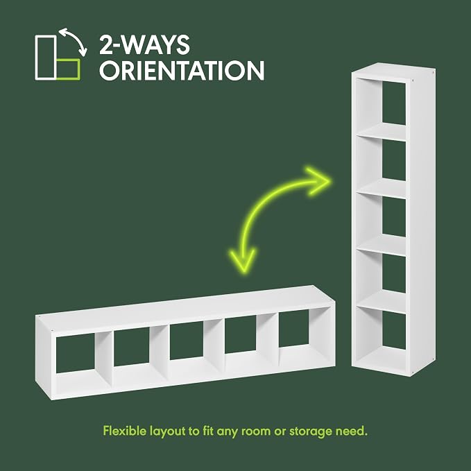 Furinno Cubicle 5-Cube Book Shelf, Extra Thick Frame Bookshelf, Dark Oak | Horizontally & Vertically Reversible Bookcase with Open Back, 14.6" x 16" x 72", for Living Room, Bedroom, Home Office