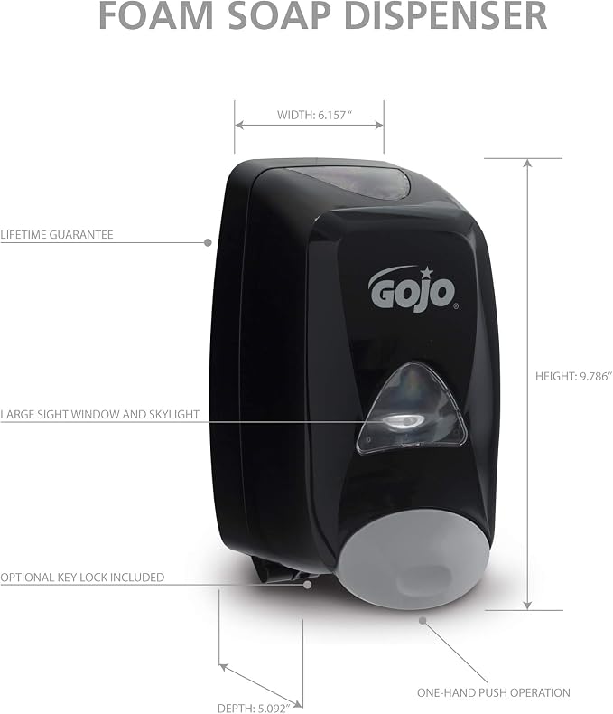 GOJO FMX-12 Push-Style Foam Soap Dispenser,Black,for 1250 mL FMX-12 Foam Soap Refills - 5155-06,(Pack of 3)