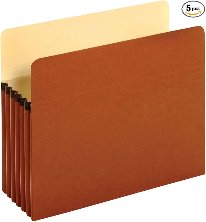 Pendaflex Expanding File Pockets,Letter Size,File Organizer for School,Home or Office,5.25" Expansion,Reinforced with Dupont™ Tyvek® Material,Letter Size,Redrope,10 Per Box (1534G-OX),(Pack of 5)