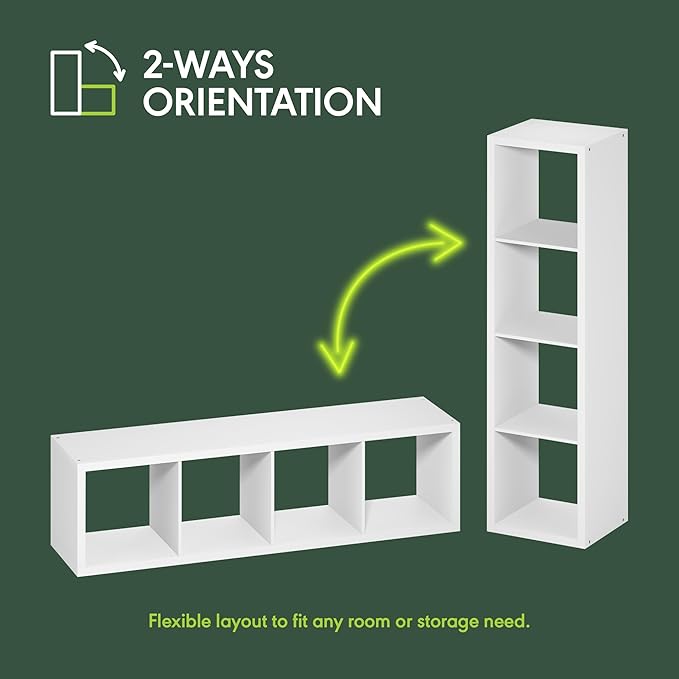 Furinno Cubicle 4-Cube Book Shelf, Extra Thick Vertical Bookshelf, Dark Oak | Horizontally & Vertically Reversible Bookcase with Open Back, 14.6" x 16" x 58",For Living Room, Bedroom, Home Office