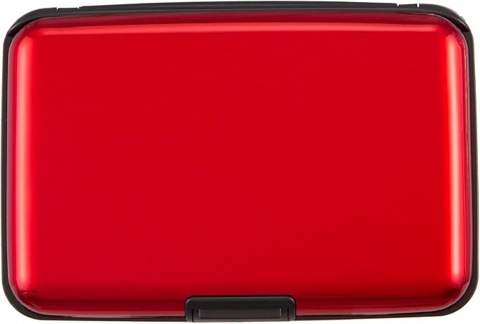 Credit Card Holder, RFID Blocking Metal Card Wallet for Women Men Slim ID Card Holders Protector Aluminum Business Hard Case (Red)