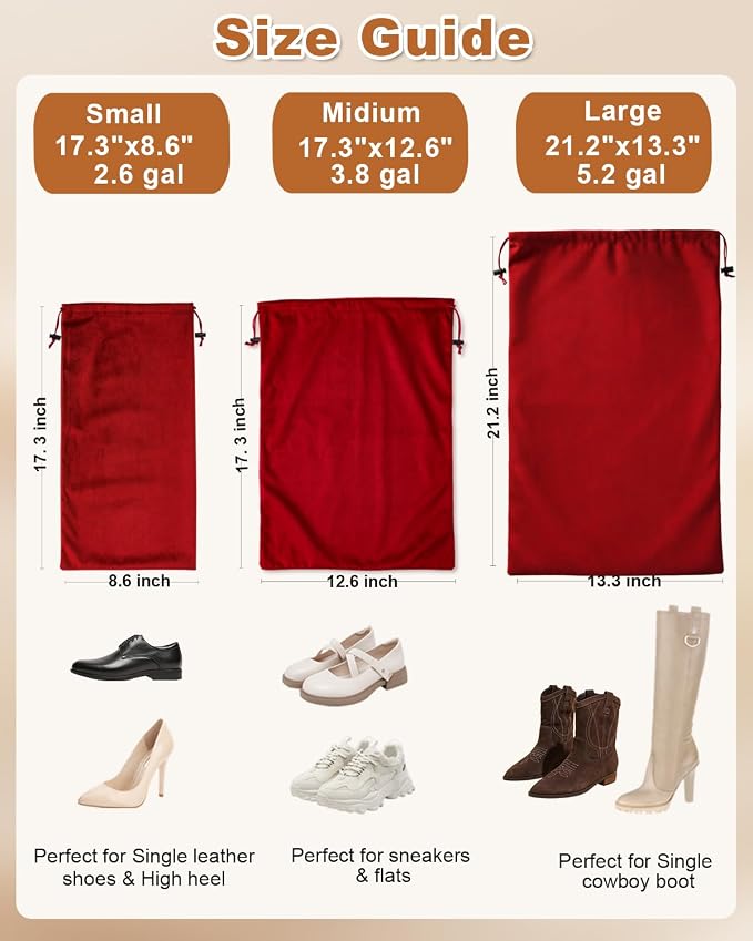 4 Pcs Shoe Bags for Travel, Large Boot Bag, Rio Red, 21.2x13.3 Inch | Washable & Reusable Travel Shoe Bags, Dustproof Shoe Bags with Drawstring Closure, Suitable for Travel, Home Storage