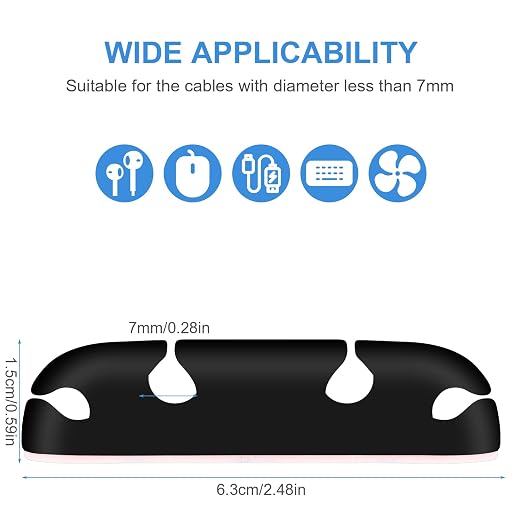 WLLHYF 3PCS Cable Clips, Cord Wire Organizer (Black) | Cable Management Holders, 4 Hole Silicone Cable Harness, USB Charging Accessory for Office and Home Desk