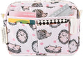 E-WEICHEN Multiple Pockets Portfolio Organizer with Zippered, Makeup Bag Travel Essentials for Women, Simple Waterproof Stationery Pencil Pouch Bag for Journal Office Art Supplies.Pink Hedgehog