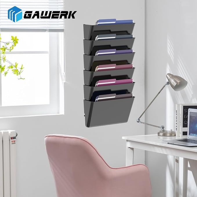 Gawerk Clear Acrylic Single Pocket, Plastic Hanging Wall Mount File Holder for Office Home (Black, 3 Pack)