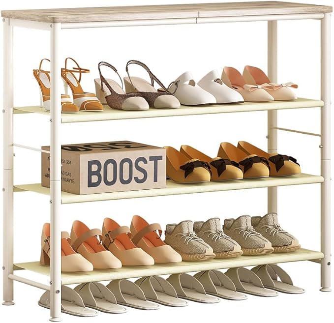 INGIORDAR Shoe Rack Storage Organizer with MDF Board Layer Fabric 6 Tier | Metal space-saving Shoe Shelf stores 16 Pairs of Shoes for Closet Entryway Bedroom Living Room Garage White