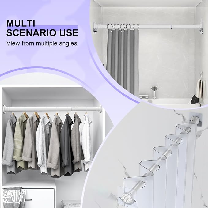 White Short Shower Curtain Rod 18-32 Inch, Non-Slip, Stainless Steel | Small Shower Curtain Rod with Adjustable Length, No Drilling Needed for Easy Installation