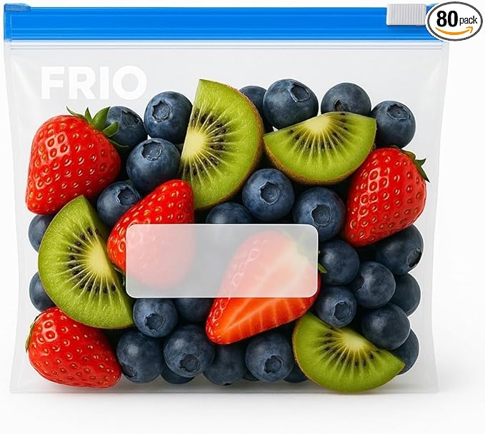 FRIO 80 x Food Storage Bags with Sliding Slider, Folding Bottom, 21 x 15 cm, for Storing, Freezer, Freshness, Reusable, Durable