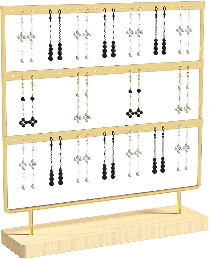 Julysky Earring Holder Organizer,Earring Holder Stand for Hanging Earrings,Earring Display Stand，Earring Organizer Stand，Earring Tree (Golden, 3 Layers)