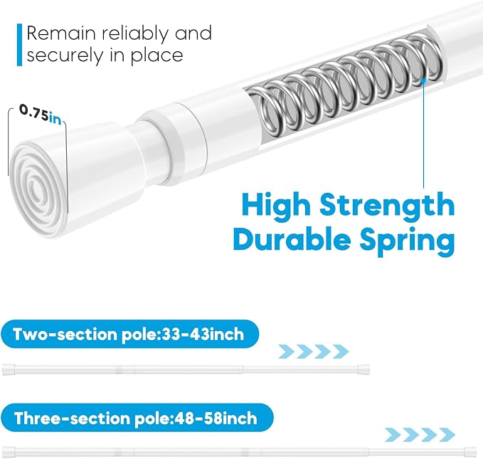 AIZESI Spring Tension Curtain Rod 32 to 58 inch Adjustable Curtain Rods No Drilling Expandable Spring Loaded Curtain Rod for Windows Doors, White
