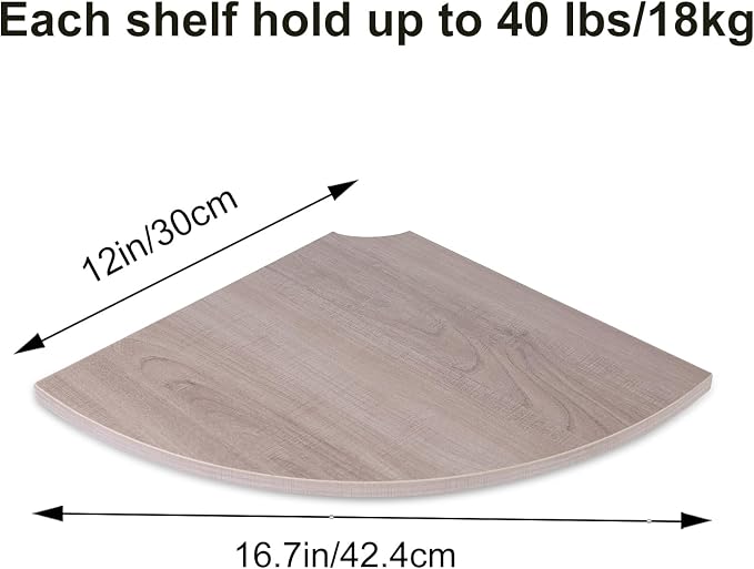 JJL Corner Wall Shelf, 12-Inch Sector Shelf, Set of 2 Wooden Hanging Shelves With Wire Hole for Bedroom Decoration, Grey