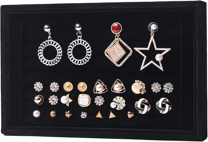 Pangkeep Ring Holder Display Tray Jewelry Organizer Stands for Selling Rings Earrings Show (Black)