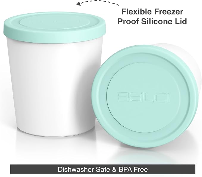 BALCI - Premium Ice Cream Containers (2 Pack - 1 Quart Each) Perfect Freezer Storage Tubs with Lids for Ice Cream, Sorbet and Gelato! - Mint
