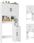 IRONCK 67 in Over The Toilet Storage Cabinet with Adjustable Shelves White | waterproof; side cabinet; toilet paper holder; anti-tip stable frame; bathroom laundry room; barn door farmhouse decor