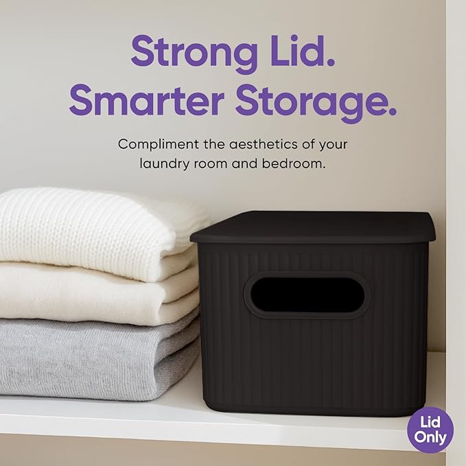 Superio Ribbed Collection - Decorative Plastic Basket Open Home Storage Bins Organizer, Brown (Parent) Container Boxes for Organizing Closet Storage Bins for Shelves (Lid - Medium (5 Liter), 6 Pack)