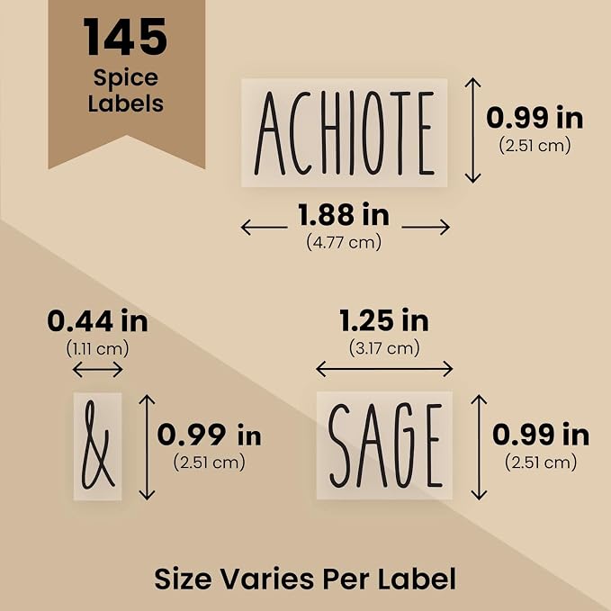 Talented Kitchen Spice Labels Stickers - Black Vinyl, 145-Pack, 1 Inch - Preprinted Waterproof Spice Jar Labels for Kitchen & Pantry Organization - Glass Jars, Herb & Seasoning Containers