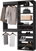 ROOMTEC Modular Closet System, 49" Wall Mounted Closet Organizer with Hanging Rods and Shoe Shelf, Wooden Tower for Walk-In Closets, Wardrobe Storage Kit, Black