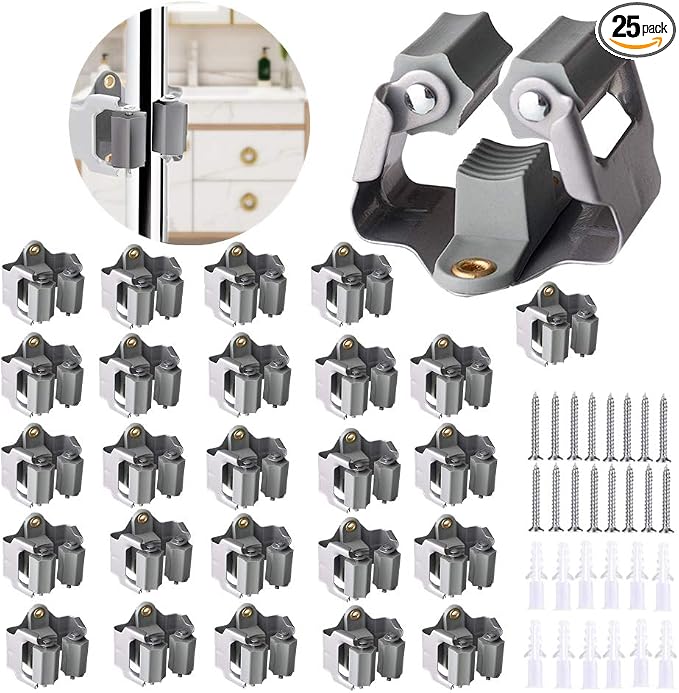 3-H 25 Pack Mop and Broom Holder Big Size Hanging 1 KG Extra,Broom Hanger Wall Mount for Hanging and Organizing Shove Rake Yard Tools in Shed Kitchen Laundry Room Bathroom Garden(Grey)